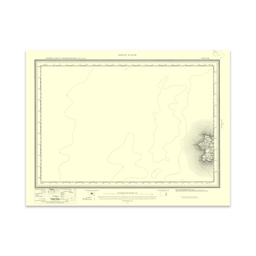 Authentic reproduction of Ordnance Survey map of South Stack 1896-1904 with a yellow tint background