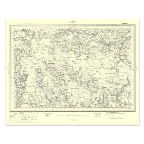 Authentic reproduction of Ordnance Survey map of Ecton 1896-1904 with a yellow tint background