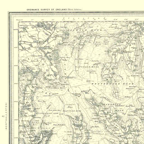 Close up of authentic reproduction of Ordnance Survey map of Ecton 1896-1904 with a yellow tint background