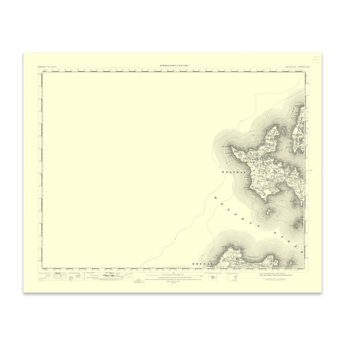 Authentic reproduction of Ordnance Survey map of Westray 1896-1904 with a yellow tint background