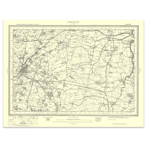 Authentic reproduction of Ordnance Survey map of Doncaster 1896-1904 with a yellow tint background