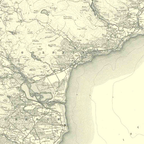 Close up of authentic reproduction of Ordnance Survey map of Golspie 1896-1904 with a yellow tint background Close up of authentic reproduction of Ordnance Survey map of Golspie 1896-1904 with a yellow tint background