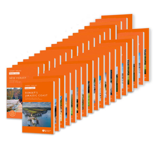 Front covers of the OS Short Walks Made Easy series in the complete Short Walks Made Easy set including Pembrokeshire Coast and Loch Lomond and the Trossachs.