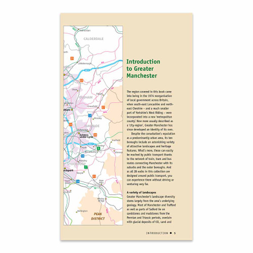 A page from Greater Manchester Walking Guidebook - OS Pathfinder Guides of a walk with images, text and mapping