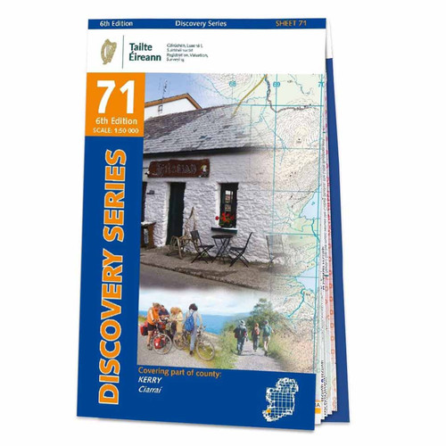 Blue and orange front cover of OS Ireland Discovery Series Map of County Kerry: OSI Discovery 71