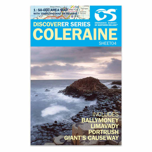 Blue front cover of OS Northern Ireland Discoverer Series Map of Coleraine: Discoverer 4