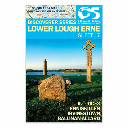Blue front cover of OS Northern Ireland Discoverer Series Map of  Lower Lough Erne: Discoverer 17