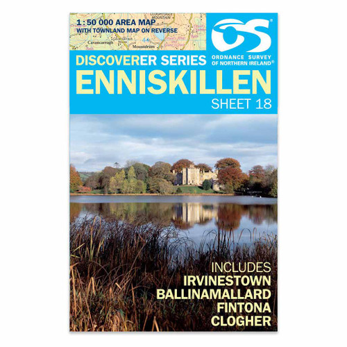 Blue front cover of OS Northern Ireland Discoverer Series Map of  Enniskillen: Discoverer 18