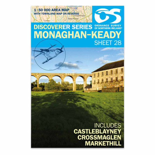 Blue front cover of OS Northern Ireland Discoverer Series Map of  Monaghan: Discoverer 28