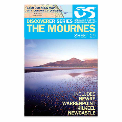Blue front cover of OS Northern Ireland Discoverer Series Map of  The Mournes: Discoverer 29