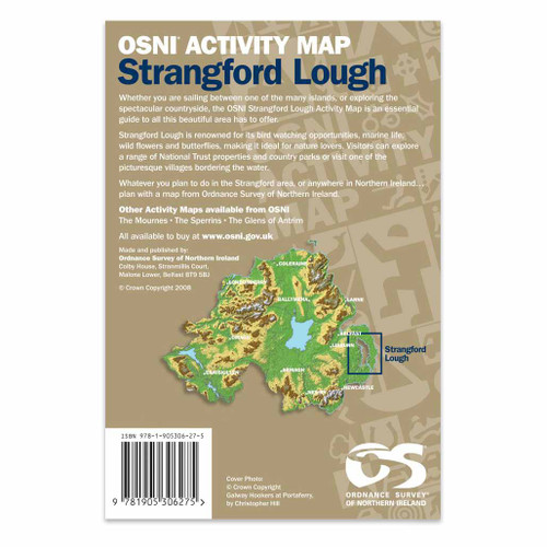 Beige back cover of  OS Northern Ireland Activity Map of  Strangford Lough area