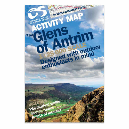 Blue front cover of OS Northern Ireland Activity Map of  Glens of Antrim