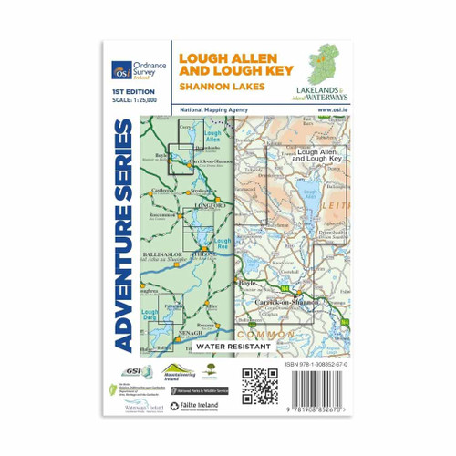 Back cover of Lough Allen & Lough Key: OSI Adventure Series Map and coverage area