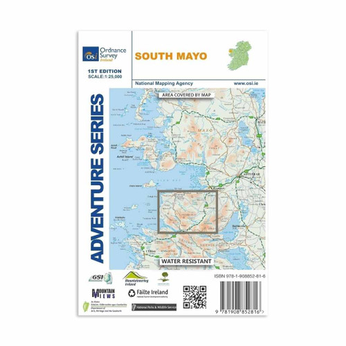 Back cover of South Mayo: OSI Adventure Series Map and coverage area