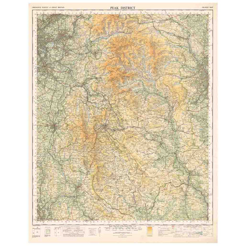 Reproduction Peak District vintage map flat view