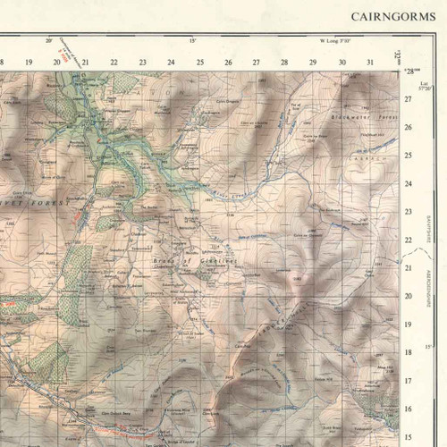 Close up of Cairngorms vintage map flat view