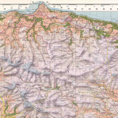 Close up Reproduction Exmoor vintage map flat view