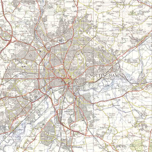Close up of Reproduction Nottingham vintage map flat view
