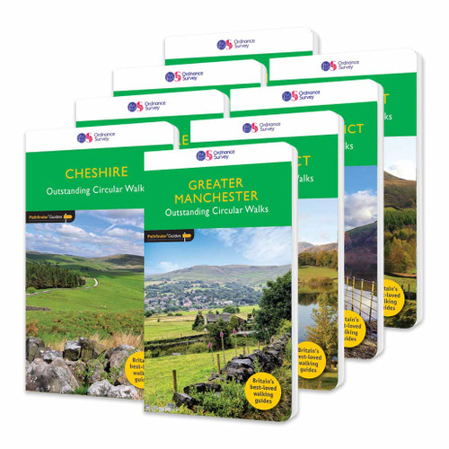 Front covers of the OS Pathfinder guidebook series in the Pathfinder set for North West