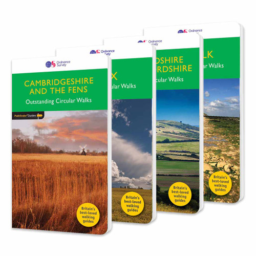 Front covers of the OS Pathfinder guidebook series in the Pathfinder set for East England