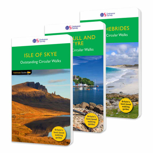 Front covers of the OS Pathfinder guidebook series in the Pathfinder set for the Scottish Islands.