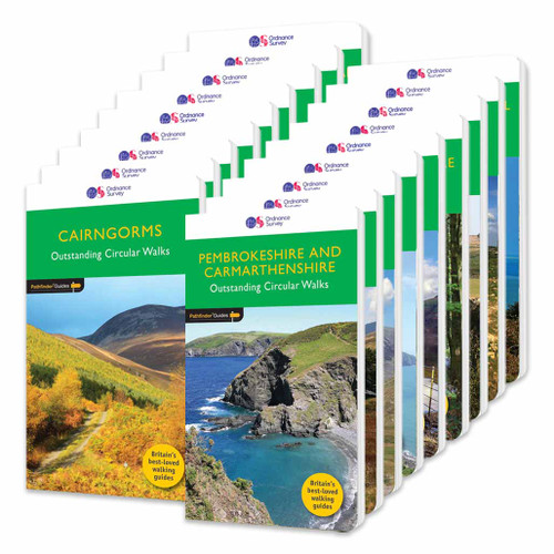 Front covers of the OS Pathfinder guidebook series in the Pathfinder set for Great Britain's National Parks