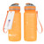 Two Full view of the orange OS Water Bottle (650ml) one with retail tags and one with a back view that includes the capacity measurements