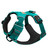 Ruffwear Front Range Dog Harness in Aurora Teal as worn by an invisible dog showing the harness fixtures and padded straps side view