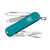 Victorinox Classic SD Small Multi Purpose Pocket Knife with 3 of its tools displayed in an open position and teal Mountain Lake body