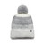 Bengal Chunky Yarn Beanie by Black Diamond in Pewter-white, white and light grey knit and pompom and dark grey label