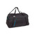 Lifeadventure Packable Duffle bag in black with bright blue Lifeadventure logo and tabs fully packed and ready to go