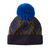 Griddle Beanie by Outdoor Research in a Twilight geometric pattern of dark blue,  blue and yellow, dark blue logo label and large blue pompom