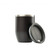 GSI Outdoor Glacier Doppio Thermal Mug in black with steel rim side view with the top leaning against the mug