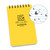 Rite in the Rain Universal Top Spiral Bound Notebook in yellow with a lined paper circle to the covered in rain