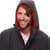 Close up of person wearing the Red Paddle Co Pro Change EVO Grey Long Sleeve Outdoor Robe with hood up and partly unzipped