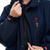 Close up of the Red Paddle Co Pro Change EVO Navy Long Sleeve Outdoor Robe being zipped up