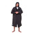 Person standing wearing the Red Paddle Co Pro Change EVO Stealth Black Long Sleeve Outdoor Robe zipped with hood up facing forward
