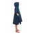 Child wearing the Red Paddle Kids Quick Dry Navy Change Robe facing to the side with the hood up and hands in the front pockets
