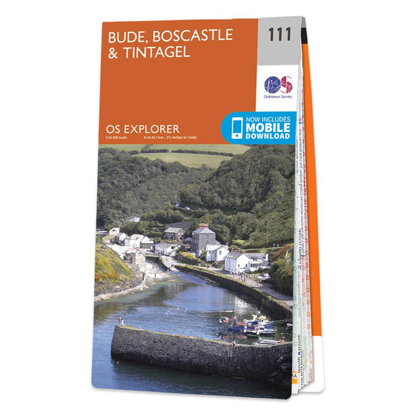 Orange front cover of OS Explorer Map   111 Bude, Boscastle & Tintagel and the South West Coast Path