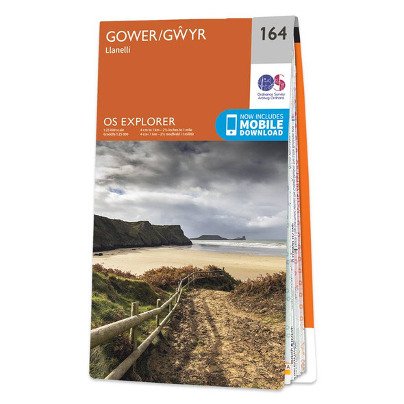 Orange front cover of OS Explorer Map 164 Gower