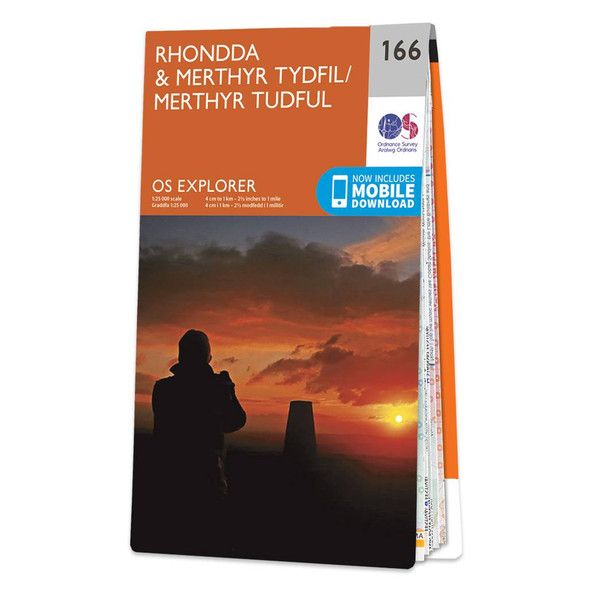 Orange front cover of OS Explorer Map 166 Rhondda & Merthyr Tydfil