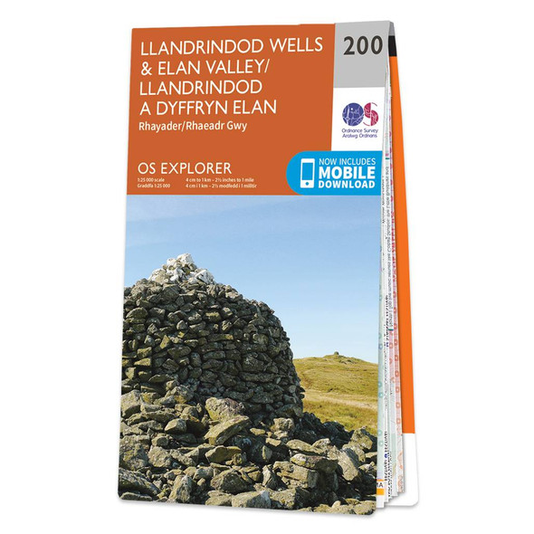 Orange front cover of OS Explorer Map 200 Llandrindod Wells & Elan Valley