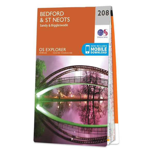 Orange front cover of OS Explorer Map 208 Bedford & St Neots