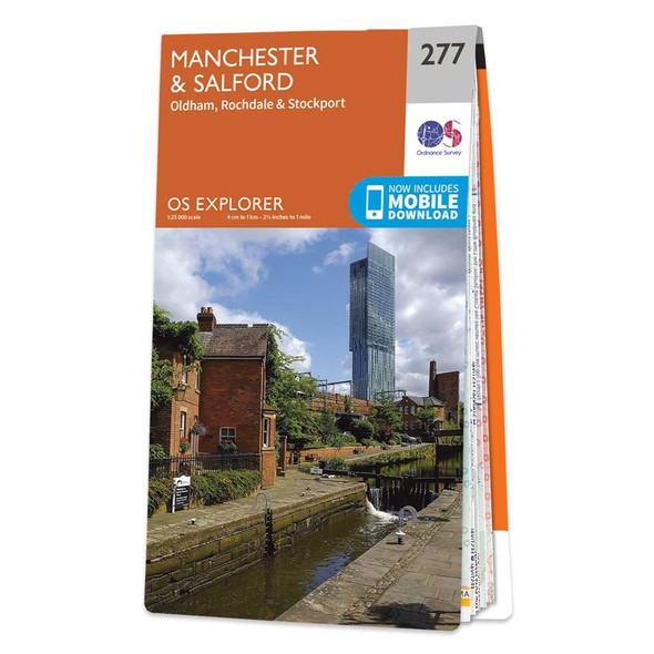Orange front cover of OS Explorer Map 277 Manchester & Salford