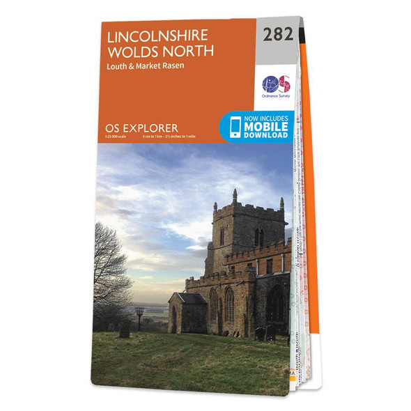 Orange front cover of OS Explorer Map 282 Lincolnshire Wolds North