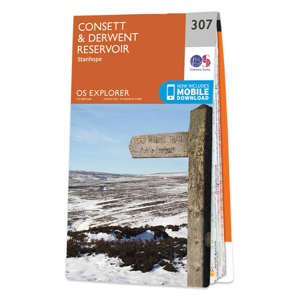 Orange front cover of OS Explorer Map 307 Consett & Derwent Reservoir
