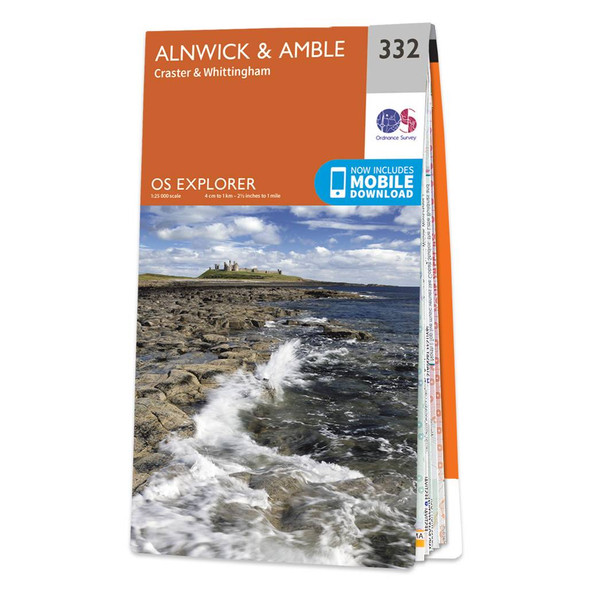 Orange front cover of OS Explorer Map 332 Alnwick and Amble
