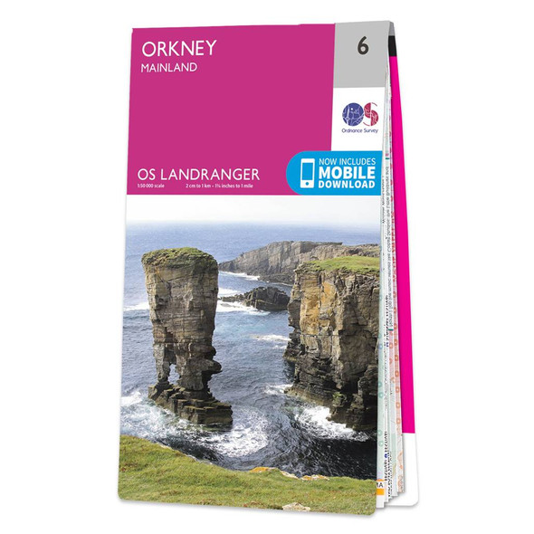 Pink front cover of OS Landranger Map 6 Orkney Mainland