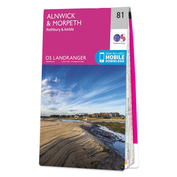 Pink front cover of OS Landranger Map 81 Alnwick and Morpeth