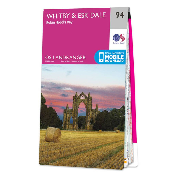 Pink front cover of OS Landranger Map 94 Whitby & Esk Dale